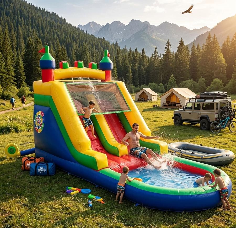 Commercial castle water slide with splash pool filled